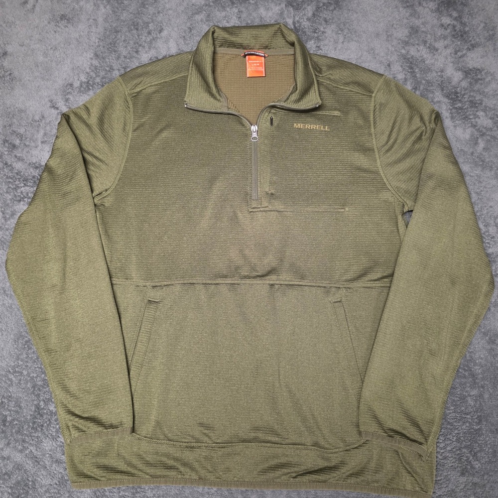 Merrell Mens Olive Green 1/4 Zip Grid Fleece Pullover hiking outdoor gorpcore - Picture 1 of 9